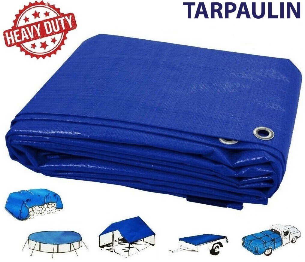 Heavy Duty Tarpaulin Waterproof Cover Tarp Ground Camping Sheet Blue