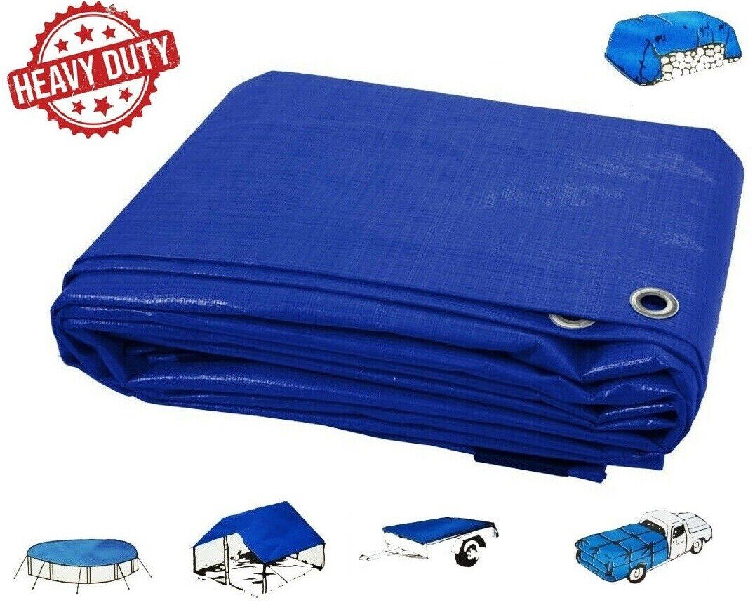 Heavy Duty Tarpaulin Waterproof Cover Tarp Ground Camping Sheet Blue
