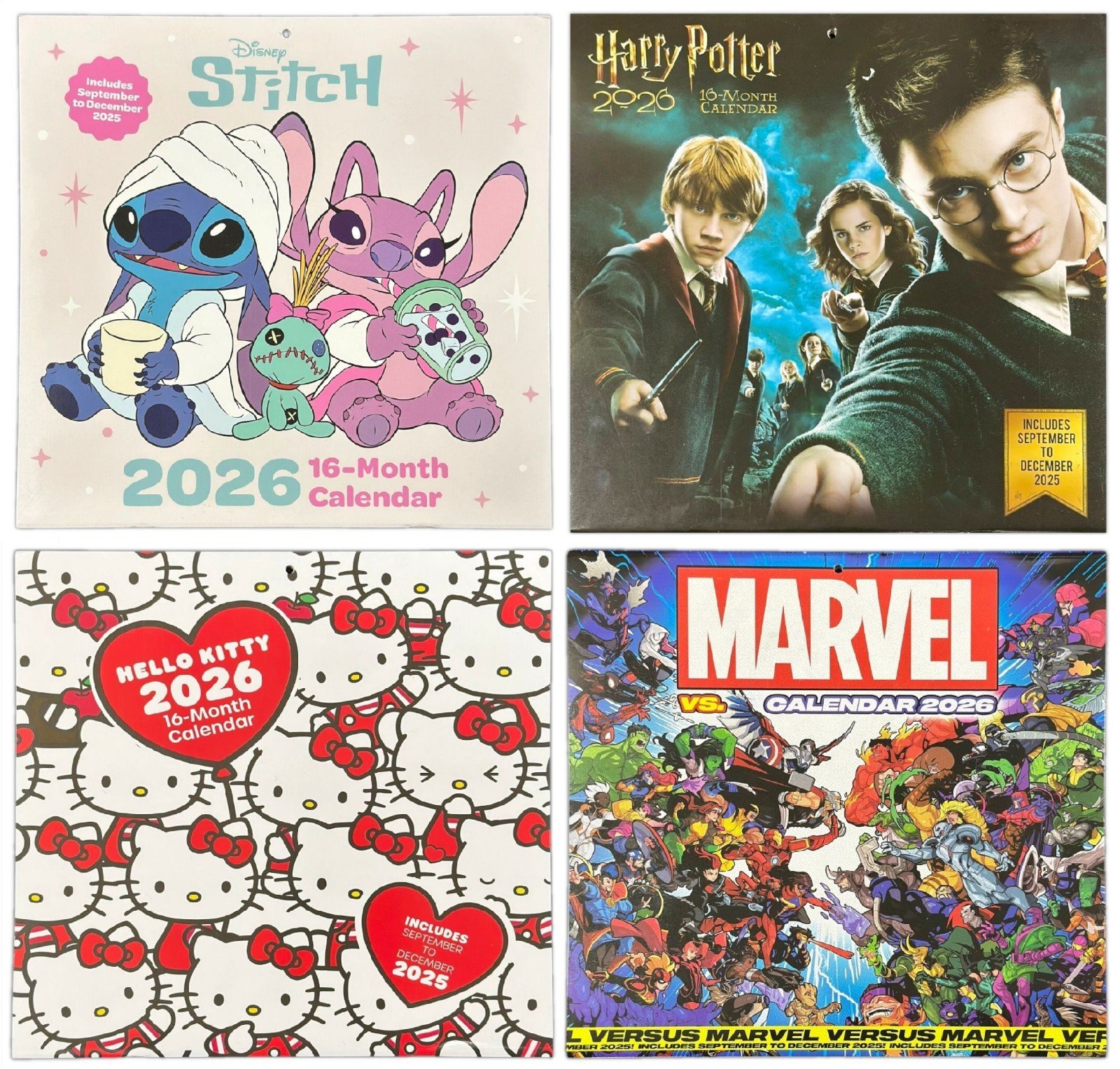 2026 Calendar Lilo & Stitch Marvel Disney Month to View Square 16 Months Planner