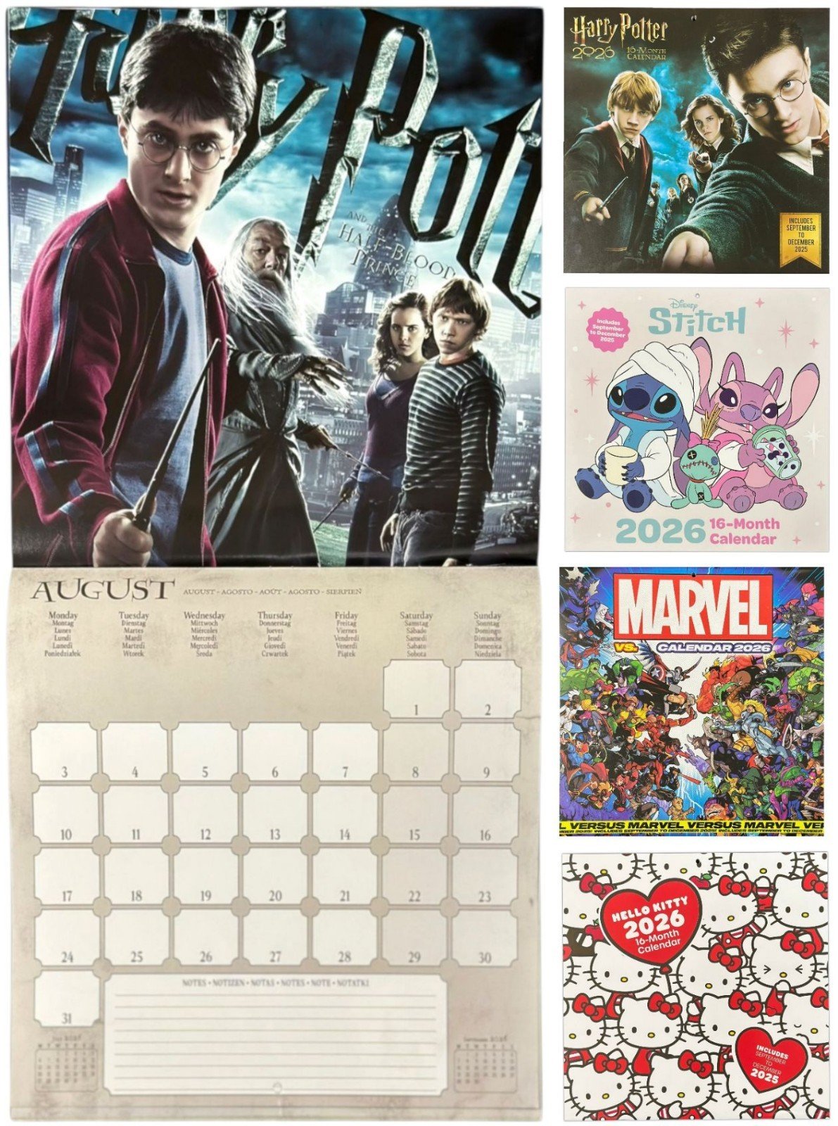 2026 Calendar Lilo & Stitch Marvel Disney Month to View Square 16 Months Planner