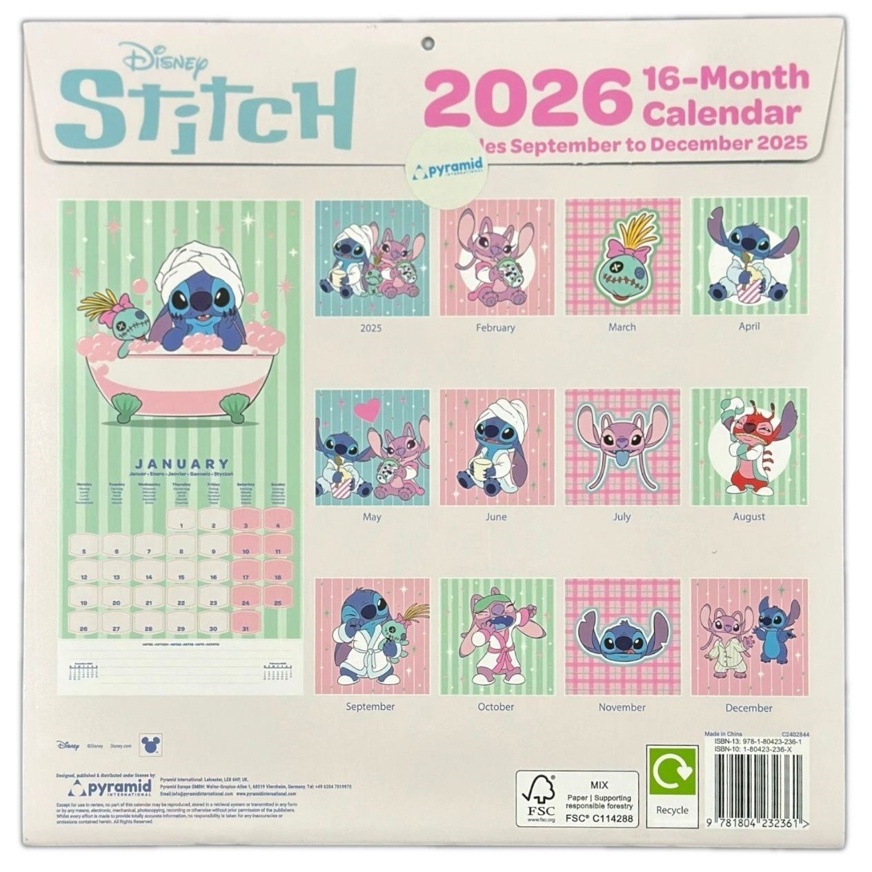2026 Calendar Lilo & Stitch Marvel Disney Month to View Square 16 Months Planner