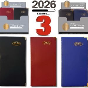 3 X 2026 DIARY POCKET SLIM SLIMLINE WEEK TO VIEW METAL EDGE SOFT PVC COVER DIARY