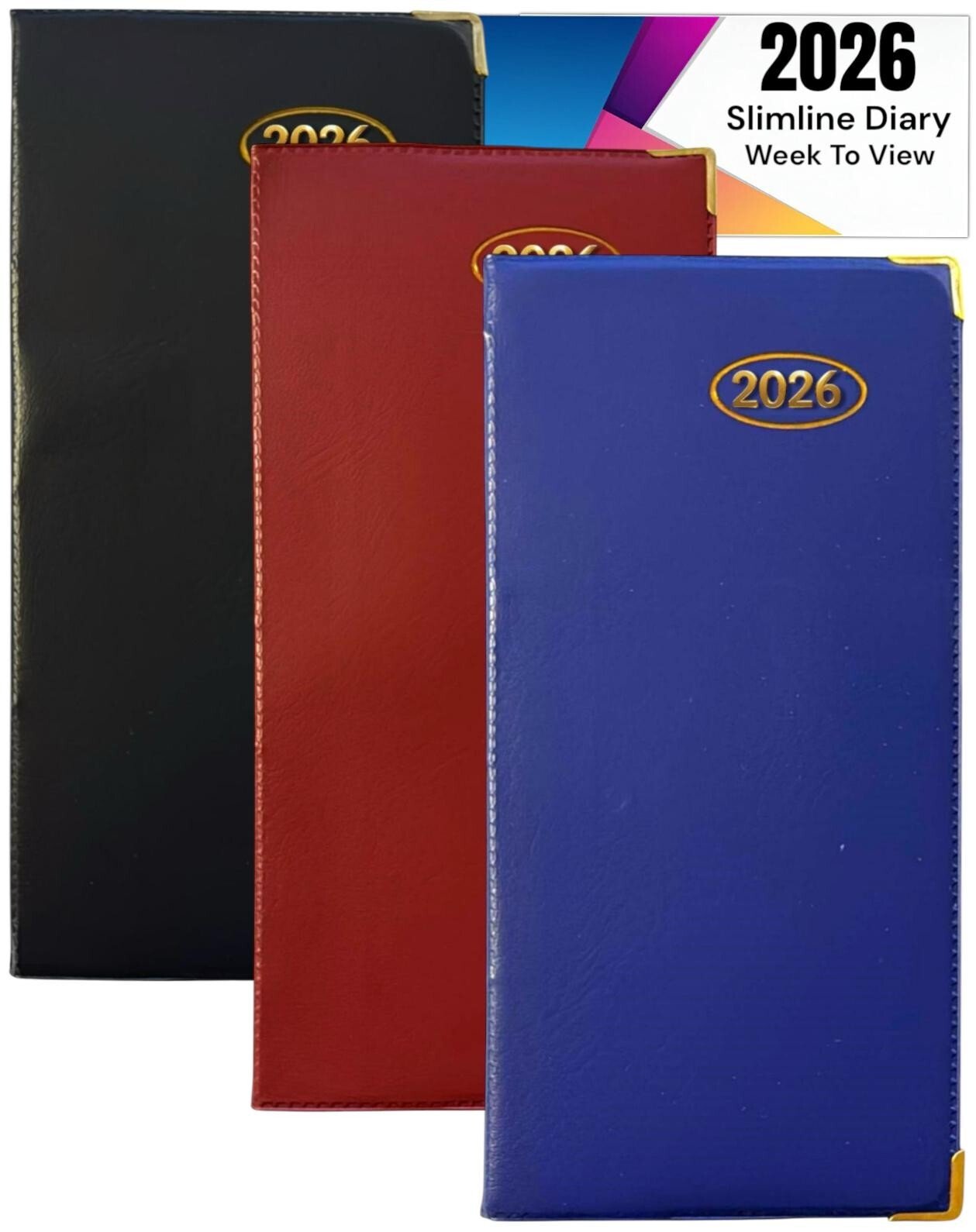 3 X 2026 DIARY POCKET SLIM SLIMLINE WEEK TO VIEW METAL EDGE SOFT PVC COVER DIARY