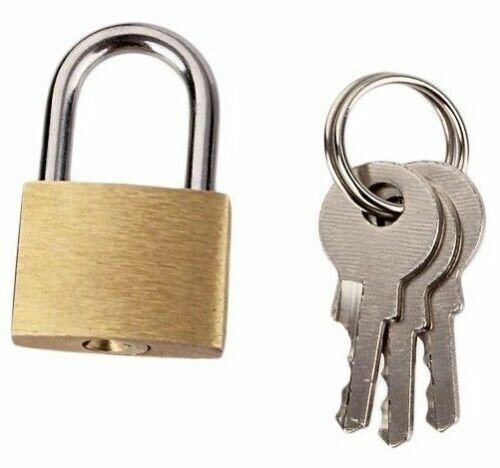 2 Pack Padlock Brass Lock Security Shackle Travel Luggage Suitcase Bag Keys Set