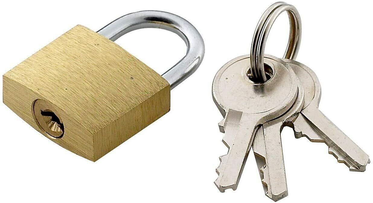 2 Pack Padlock Brass Lock Security Shackle Travel Luggage Suitcase Bag Keys Set