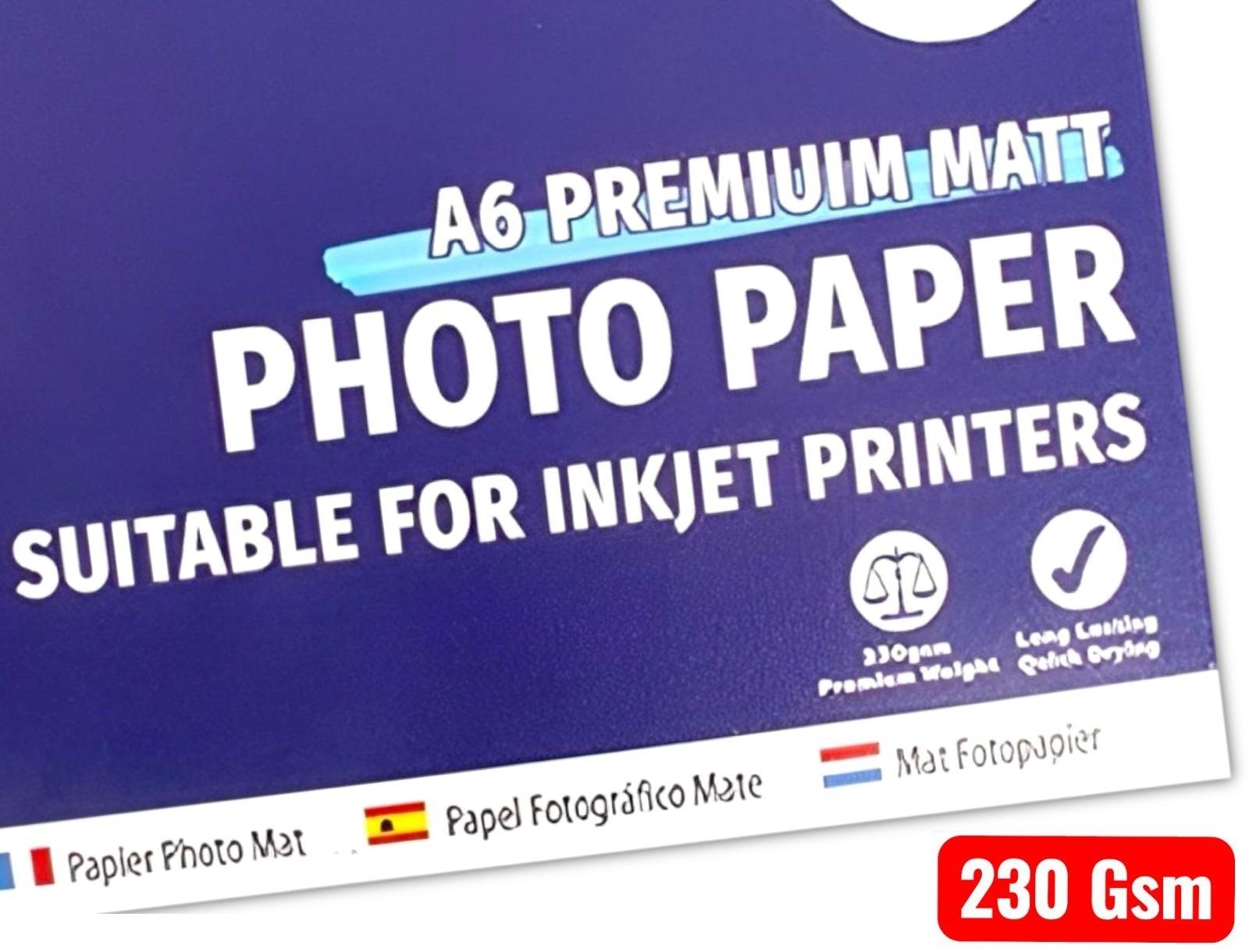 50 Sheets -6x4" Premium Matt Photo Paper Inkjet Printing High Quality 230GSM