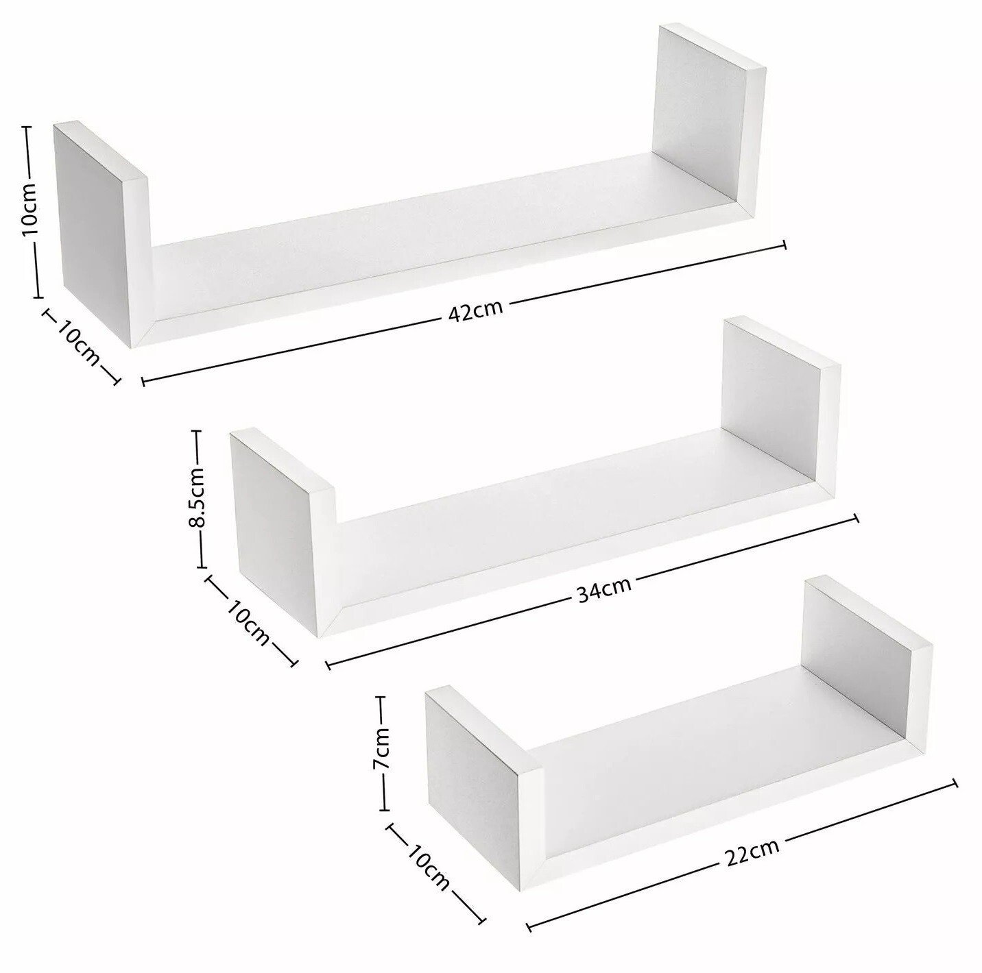 Set of 3 Floating Shelves Wall Mounted Storage Display Shelf Kit Home Decor GREY