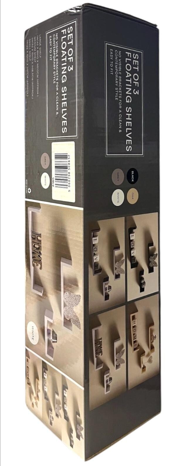 Set of 3 Floating Shelves Wall Mounted Storage Display Shelf Kit Home Decor GREY