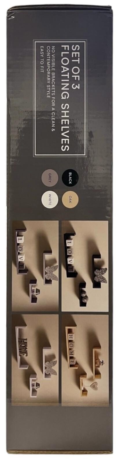 Set of 3 Floating Shelves Wall Mounted Storage Display Shelf Kit Home Decor GREY