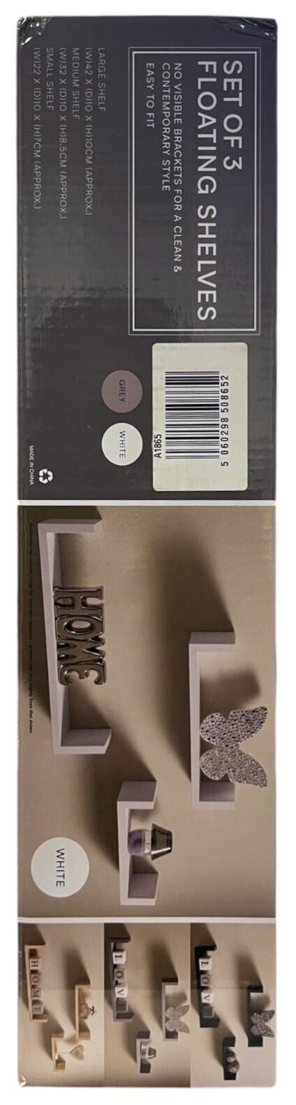 Set of 3 Floating Shelves Wall Mounted Storage Display Shelf Kit Home Decor GREY