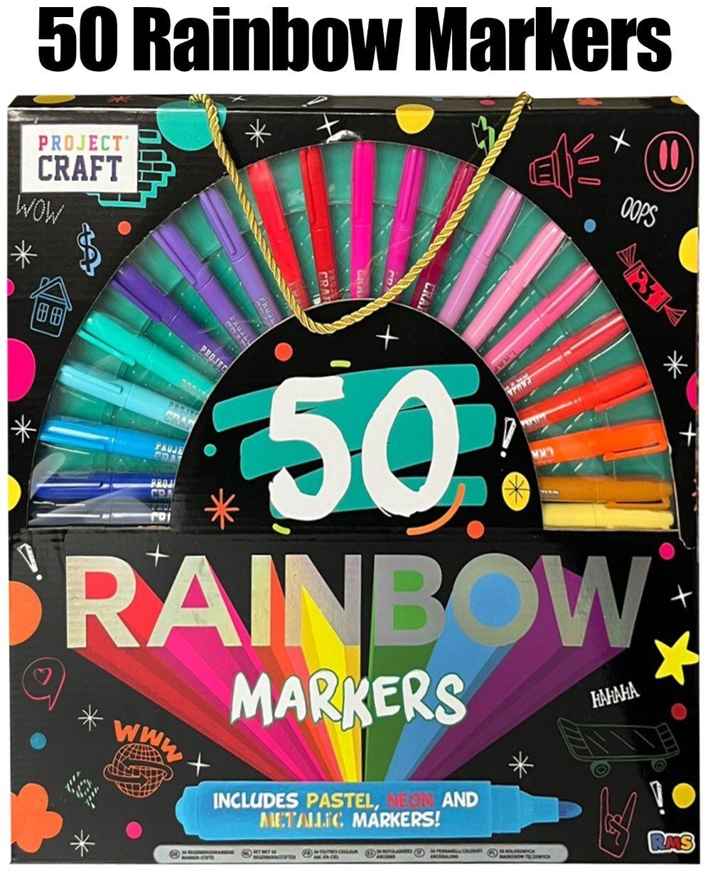 50 Rainbow Pens Set Pastel Neon Drawing Markers Colouring Art School Colour Kids